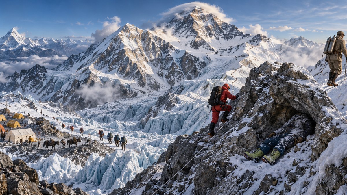 Painted panorama from the GoatNut video: 5 Things Nobody Tells You About Mount Everest