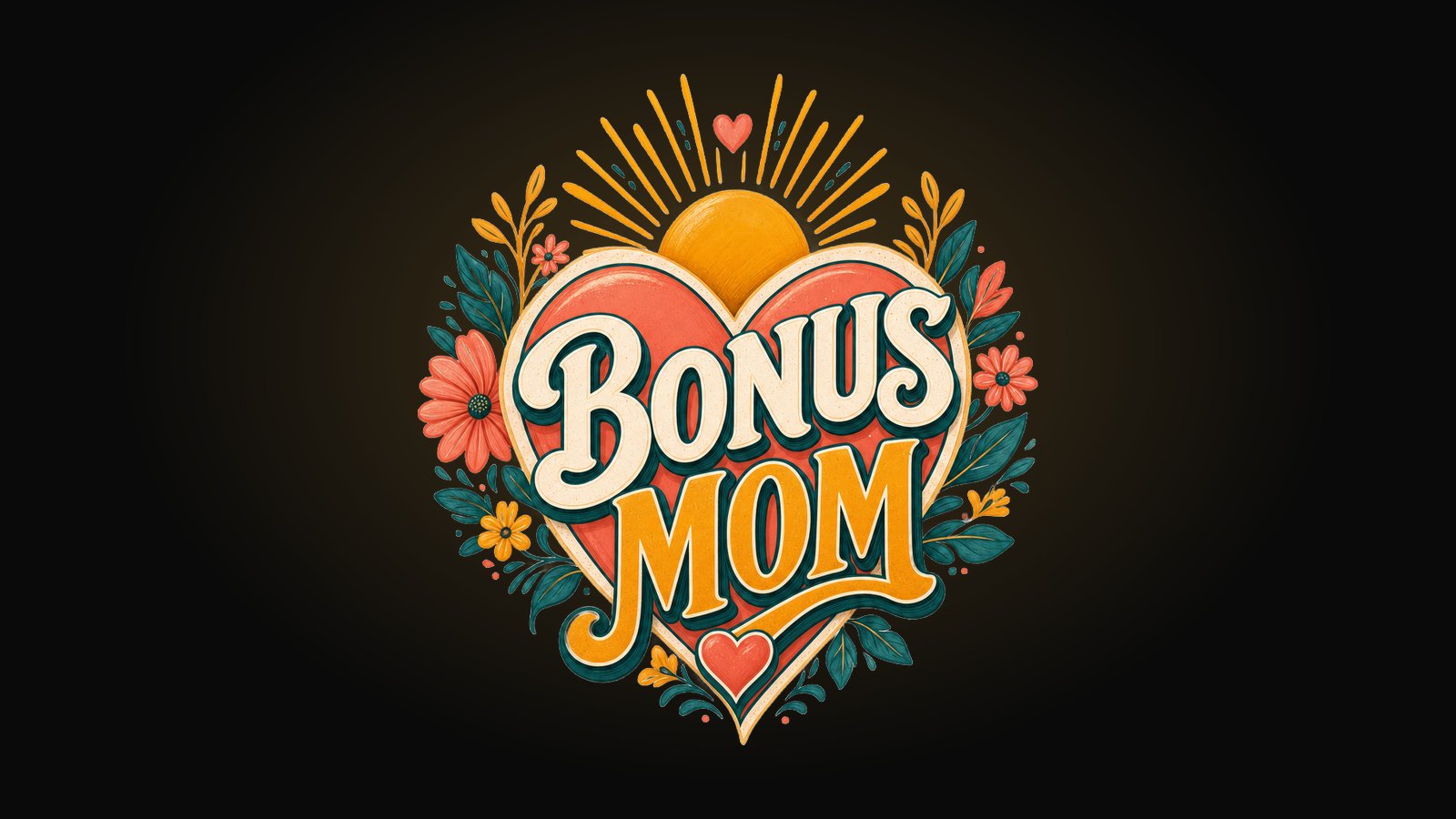 Bonus mom shirt design with a heart and bold BONUS MOM lettering