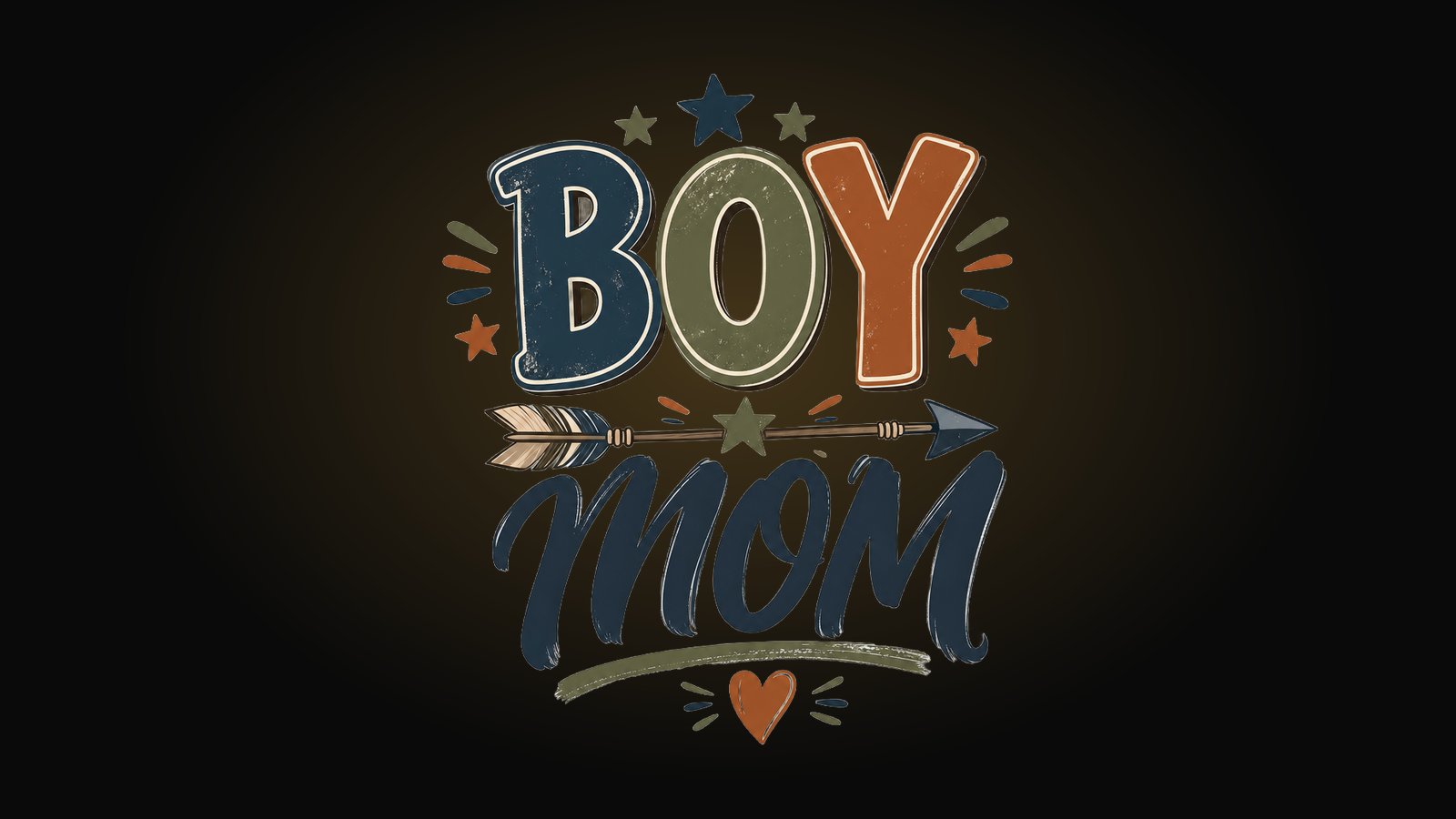 Boy mom shirt design with bold BOY MOM lettering, arrows and stars