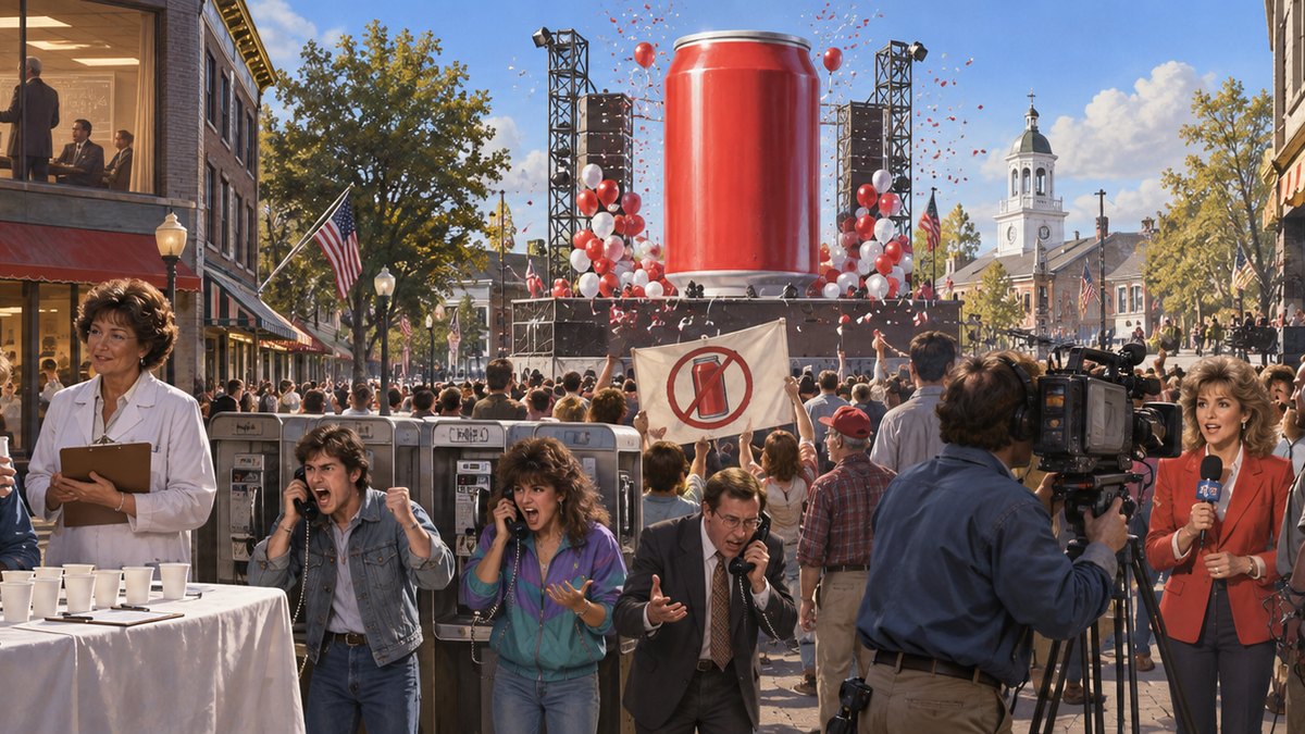 Painted panorama from the GoatNut video: Coca-Cola Changed Coke. America Revolted. 79 Days Later It Came Back