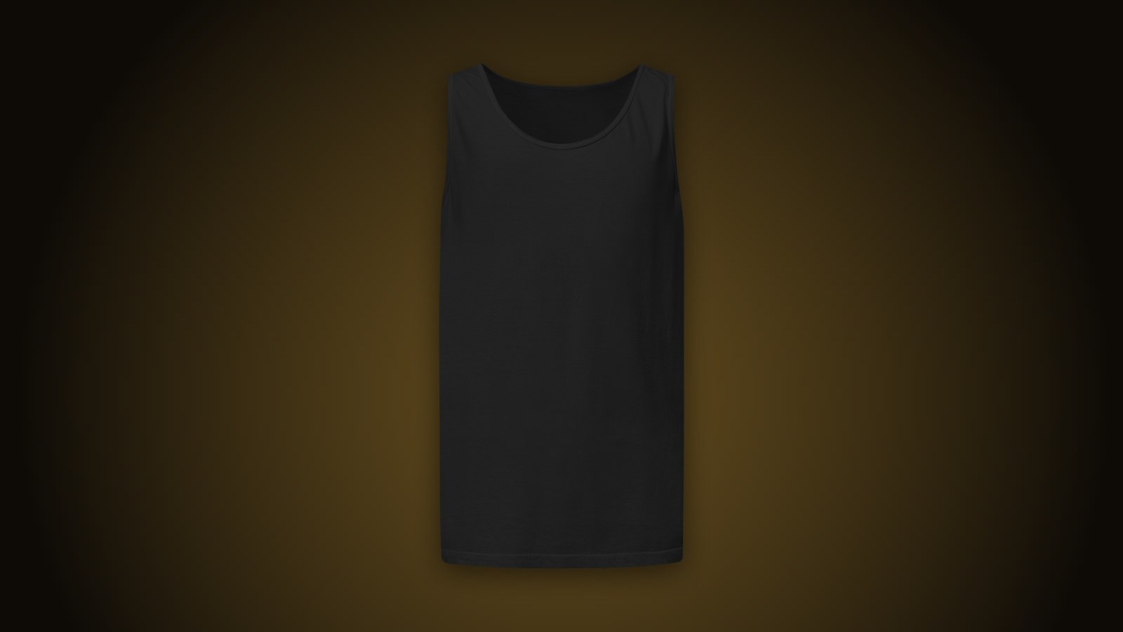 Black Comfort Colors garment-dyed tank blank on a dark gold-lit background