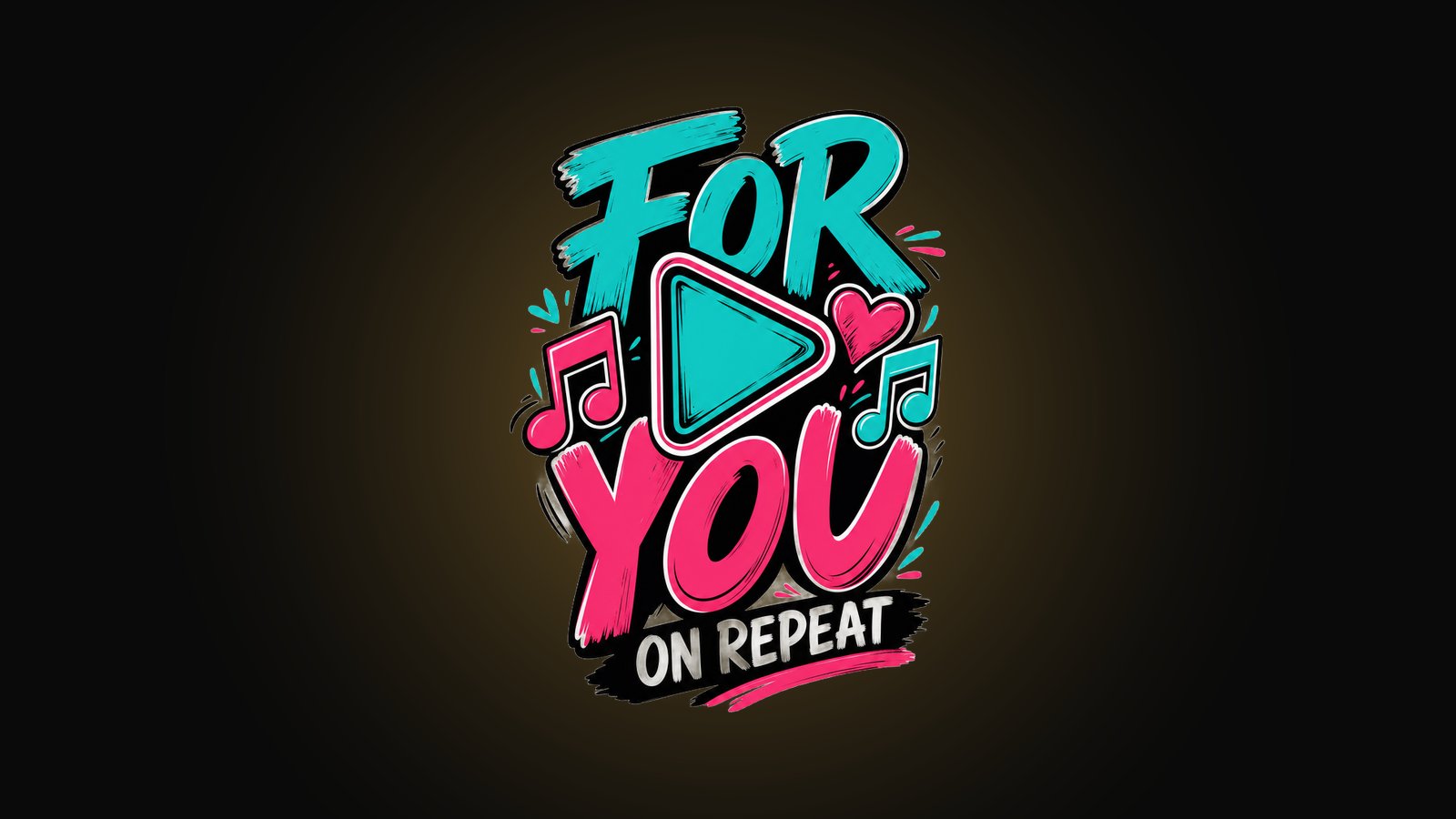 TikTok creator merch design with a play-button, music notes and heart and FOR YOU lettering in teal and hot pink