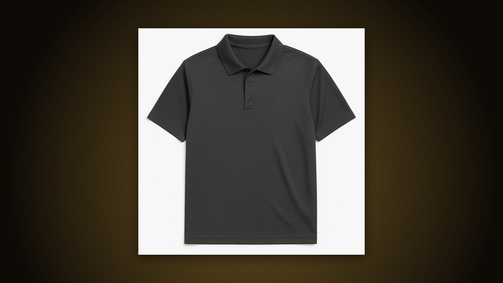 Black melange Adidas space-dyed polo blank on a dark gold-lit background