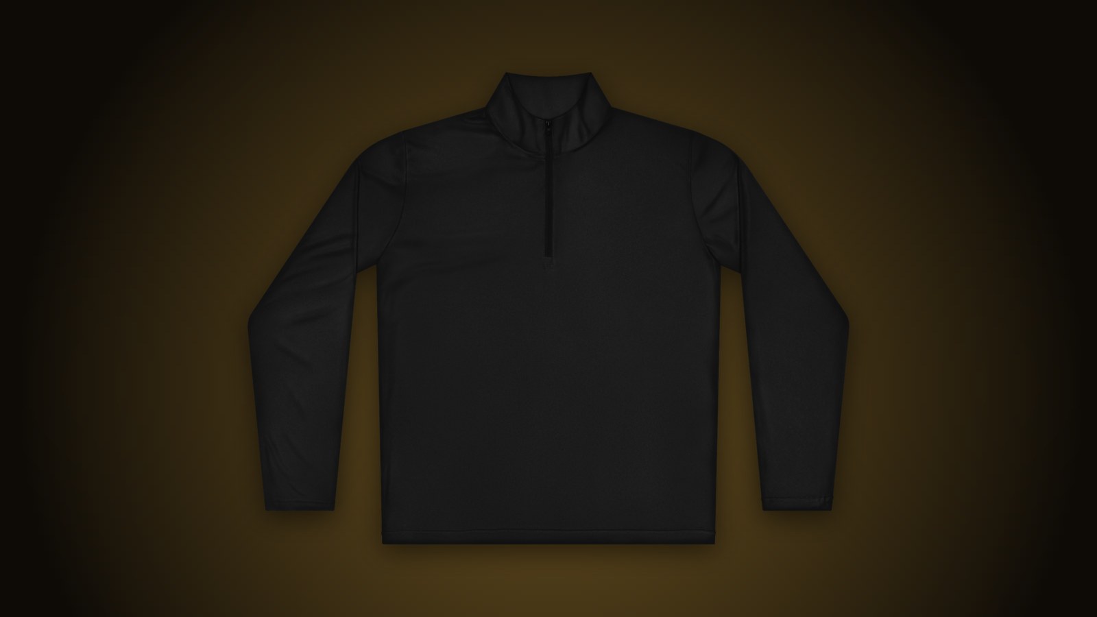 Black Sport-Tek quarter-zip pullover blank on a dark gold-lit background, ready for a left-chest logo