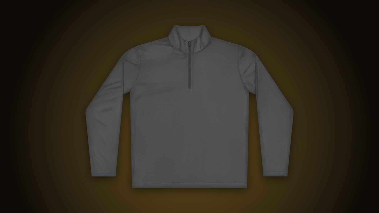 Iron grey Sport-Tek quarter-zip staff pullover blank on a dark gold-lit background