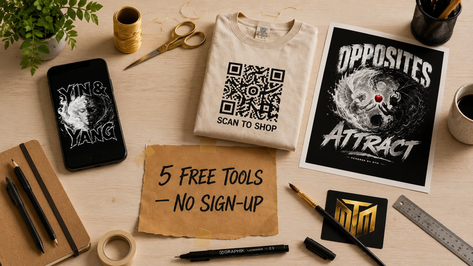 The DreamToMerch free design studio showing an AI design previewed on a real shirt