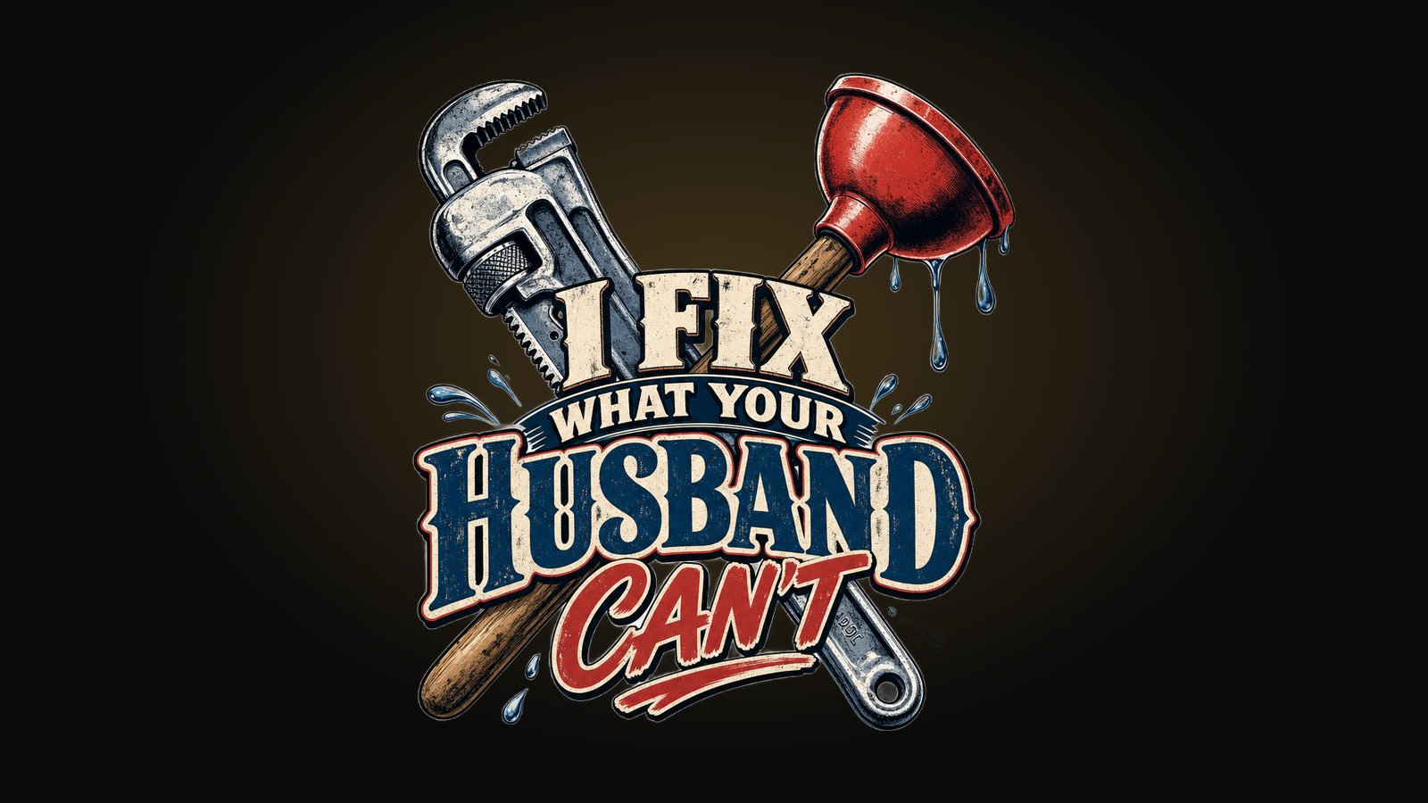 Funny plumber shirt design with a crossed pipe wrench and plunger badge and a bold saying