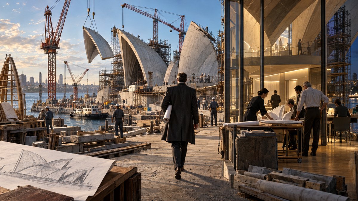 Painted panorama from the GoatNut video: He Designed The Sydney Opera House And Never Saw It Finished