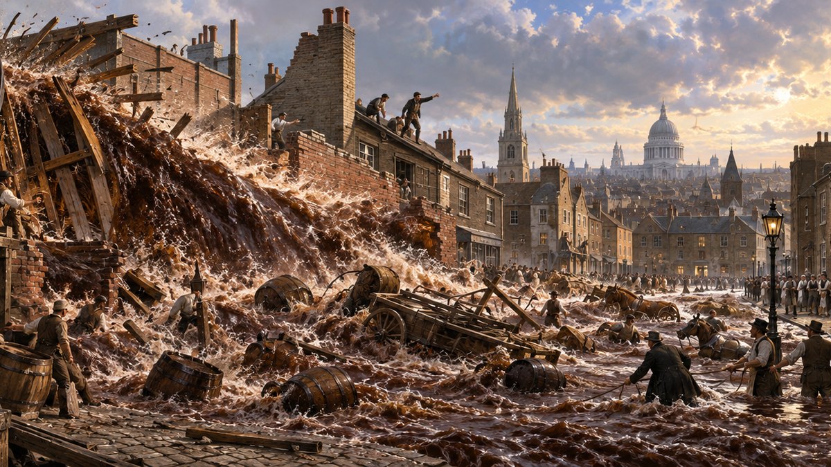 Painted panorama from the GoatNut video: In 1814 London Was Flooded With Beer. Not A Figure Of Speech