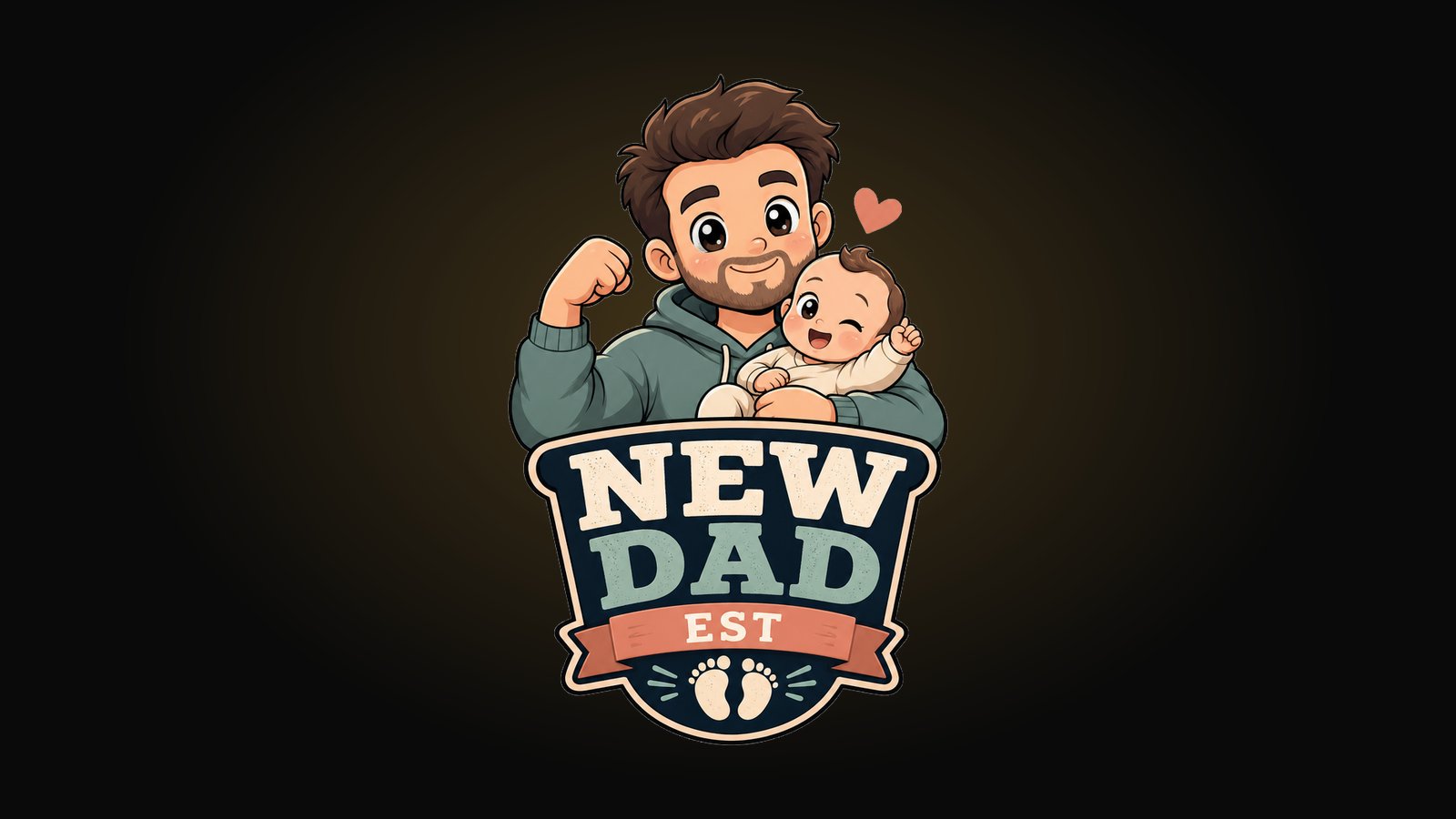 New dad shirt design with tiny baby footprints and a bold NEW DAD EST badge