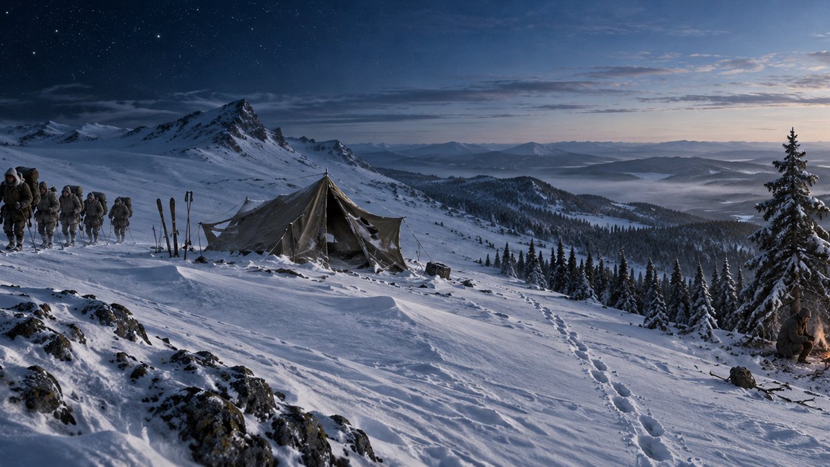Painted panorama from the GoatNut video: Nine Hikers Cut Their Way Out Of Their Tent. Now We Know Why
