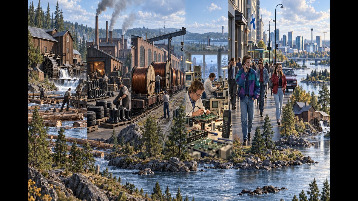 Painted panorama from the GoatNut video: Nokia Started As A Paper Mill