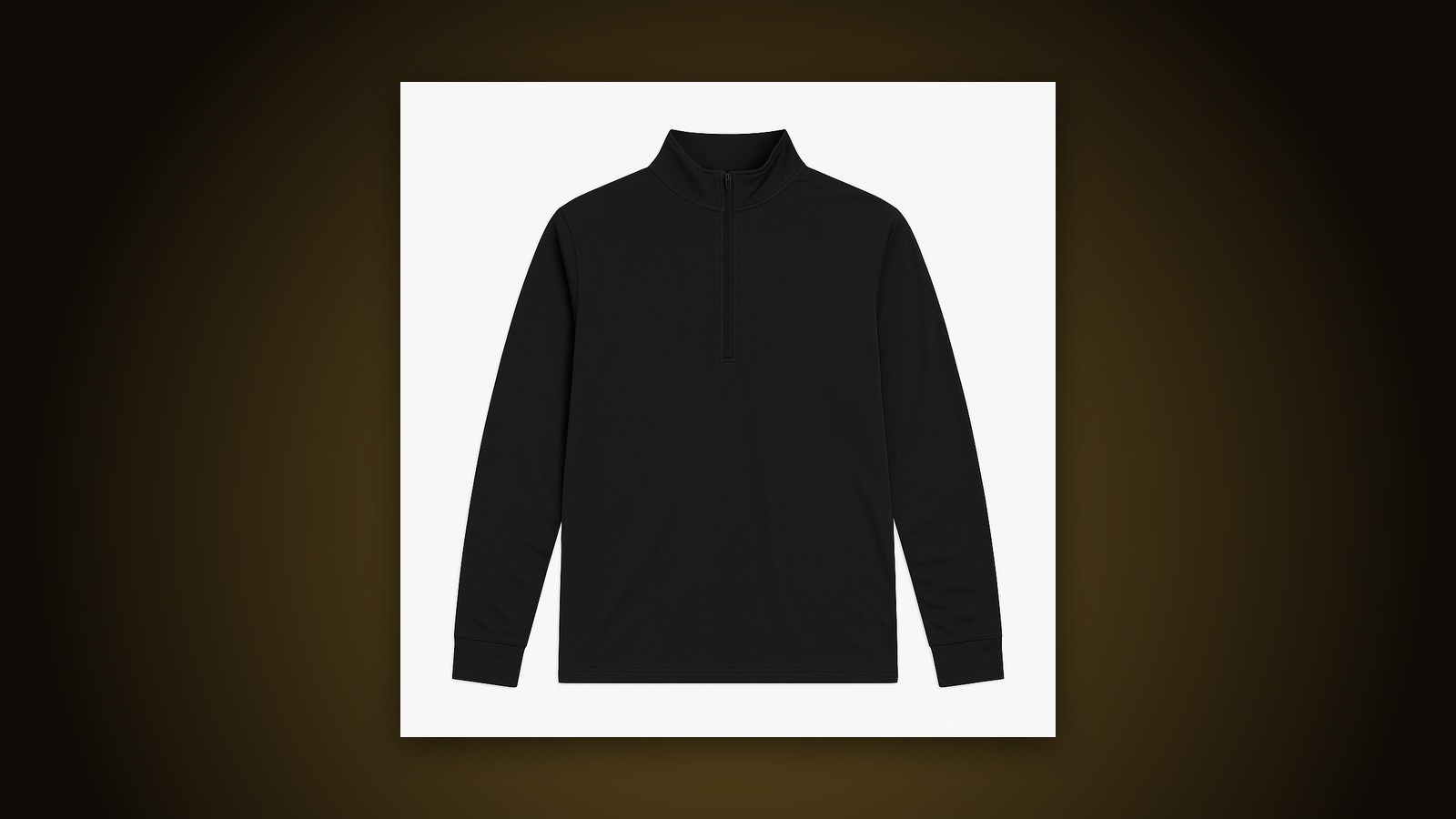 Black Adidas quarter-zip blank on a dark gold-lit background, ready for custom embroidery