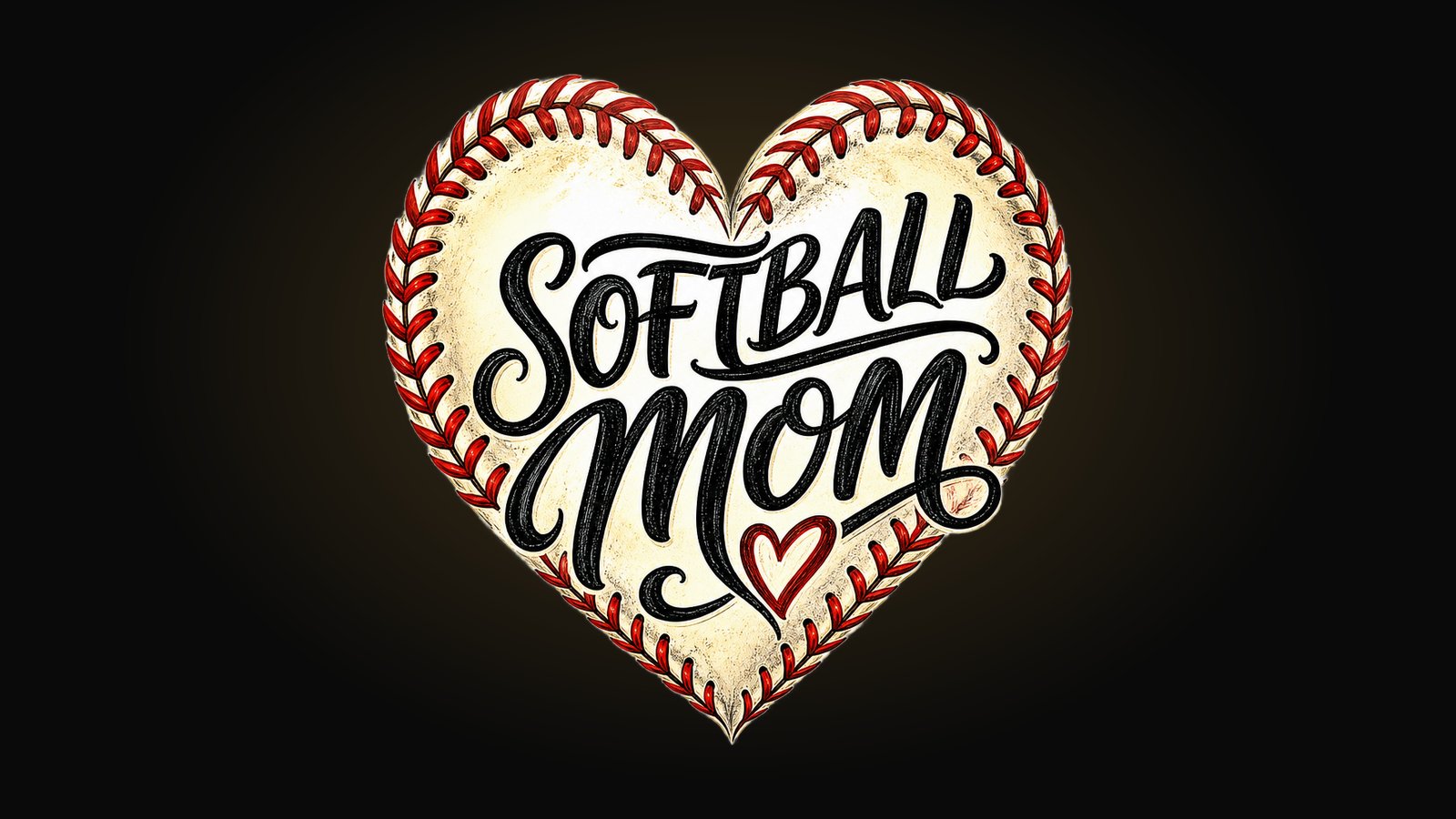 Softball mom shirt design with heart-stitch softball and script lettering